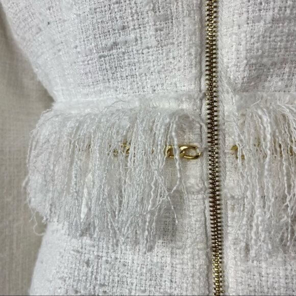 Luxdress Chunky Chain Fringe Button Front Long Sleeve Tweed Mini Dress - Picture 6 of 10